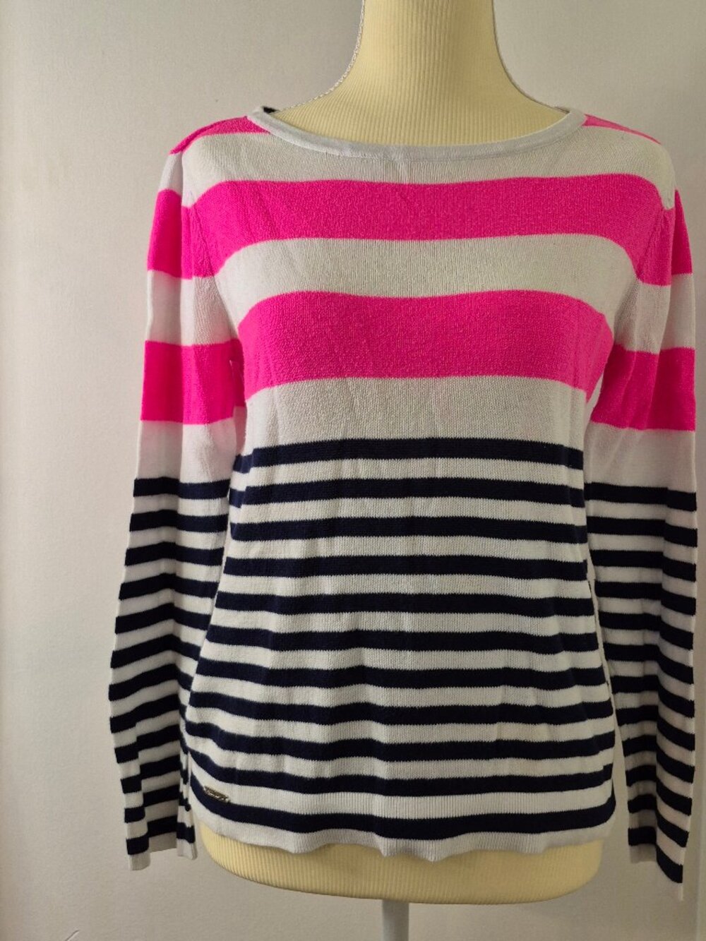 Lilly Pulitzer Striped Pink Navy Sweater M Nautical Preppy Coastal Grandmother